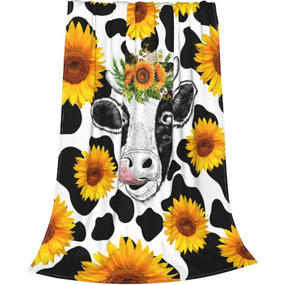 🔥A Must-have For Changing Seasons✨Soft Cozy Sunflower Cow Print Blanket for All Season